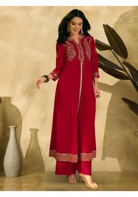 Red Embroidery Georgette Palazzo Set
