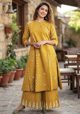 Mustard Yellow Printed Rayon Palazzo Set