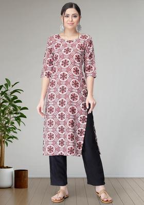 Pink Floral Print Crepe Kurta Set
