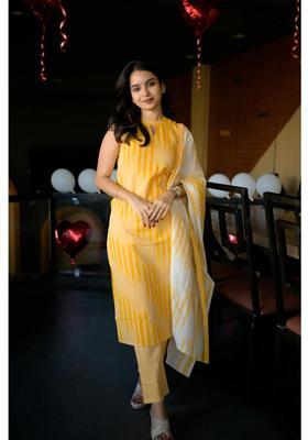 Yellow Stripes Rayon Kurta Set