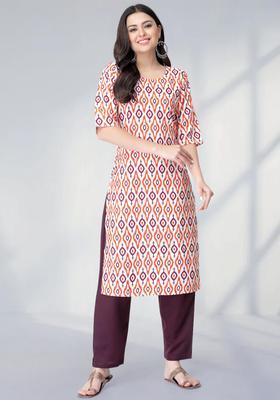 Multicolor Printed Crepe Kurta Set