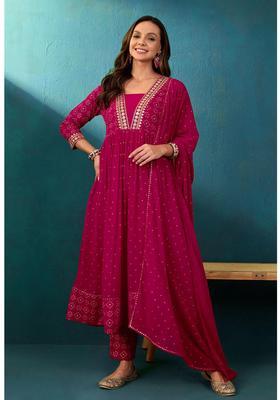 Rani Pink Embroidery Georgette Kurta Set