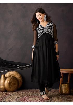 Black Embroidery Georgette Kurta Set