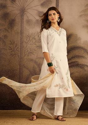 White Embroidery Viscose Kurta Set