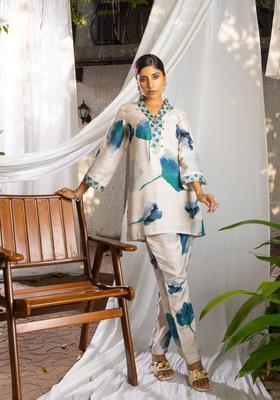 White Floral Print Muslin Co-Ord Set