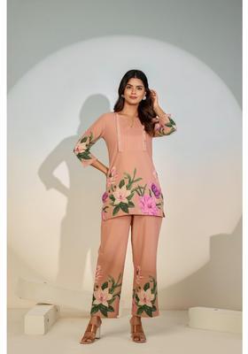 Peach Floral Print Cotton Co-Ord Set