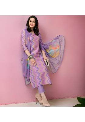 Purple Printed Rayon Kurta Set