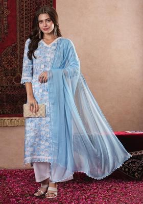 Blue Floral Print Rayon Palazzo Set