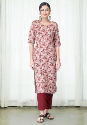 Pink Floral Print Crepe Kurta Set