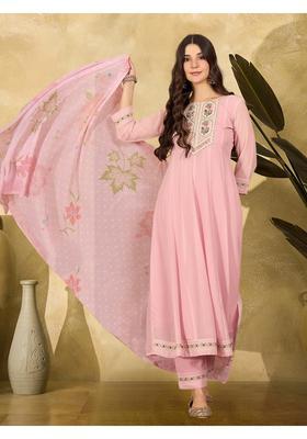 Pink Embroidery Georgette Anarkali Set