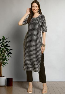 Navy Blue Printed Crepe Kurta Set