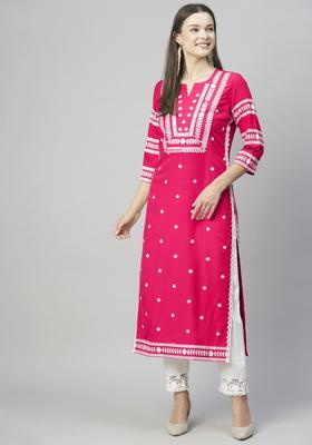 Pink Embroidery Rayon Kurta Set
