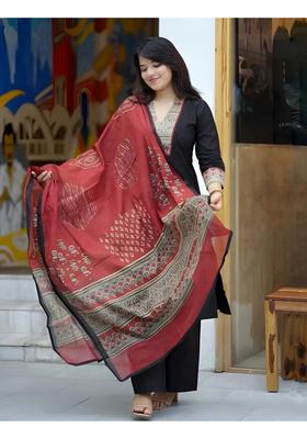 Black Printed Rayon Kurta Set