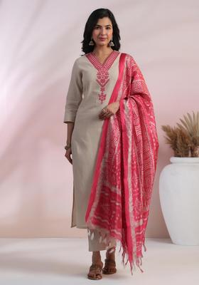 Pink Embroidery Rayon Kurta Set
