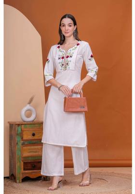 White Embroidery Cotton Kurta Set