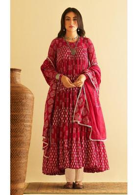 Red Printed Rayon Anarkali Set