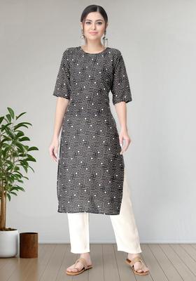 Black Printed Crepe Kurta Set