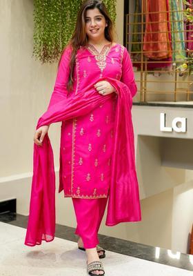 Pink Embroidery Rayon Kurta Set