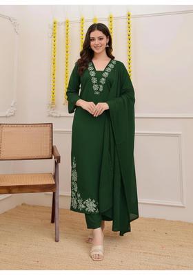 Green Floral Print Rayon Kurta Set
