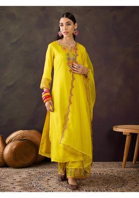 Yellow Embroidery Silk Palazzo Set