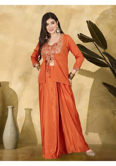 Orange Embroidery Chiffon Fusion Set