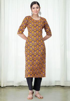 Multicolor Printed Crepe Kurta Set