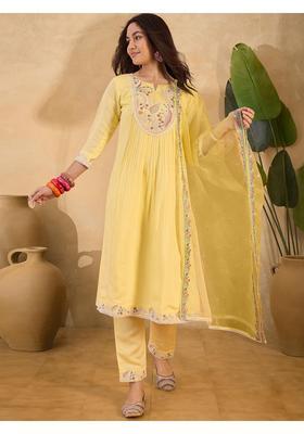 Yellow Embroidery Silk Kurta Set