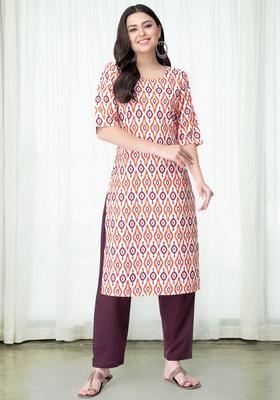 Multicolor Printed Crepe Kurta Set