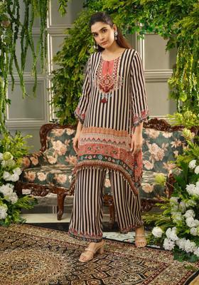 Black Stripes Polyester Co-Ord Set