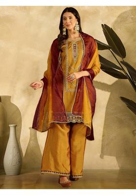 Orange Embroidery Silk Sharara Set