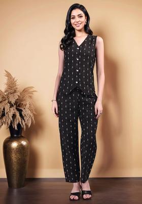 Black Woven Cotton Co-Ord Set