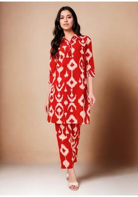 Red Printed Cotton Co-Ord Set