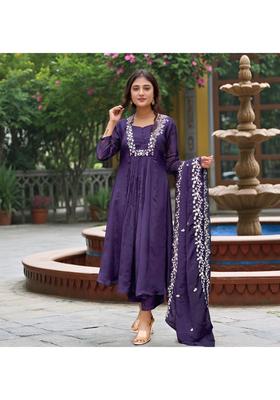 Purple Embroidery Rayon Anarkali Set
