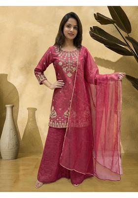 Pink Embroidery Silk Kurta Set
