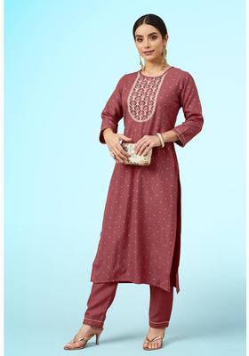 Peach Embroidery Chiffon Kurta Set