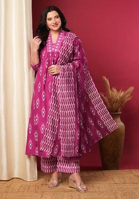 Pink Printed Rayon Anarkali Set