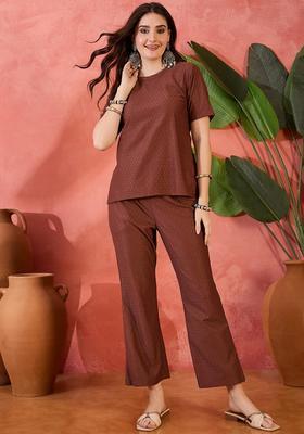 Brown Self Design Cotton Co-Ord Set