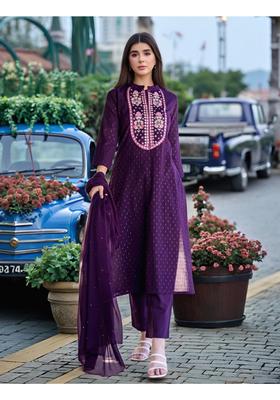 Purple Embroidery Rayon Kurta Set