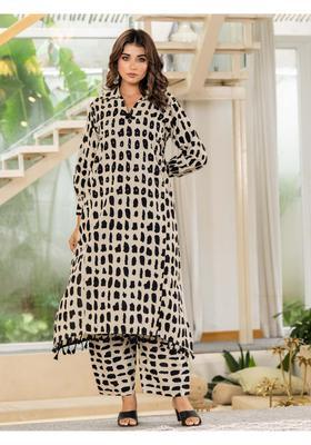 Beige Printed Cotton Kurta Set