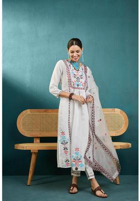 White Embroidery Silk Kurta Set