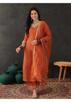 Orange Embroidery Cotton Palazzo Set