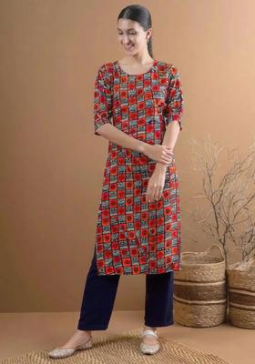 Multicolor Printed Crepe Kurta Set