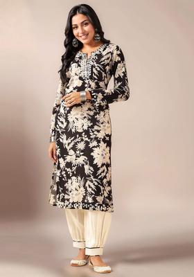 Black Embroidery Muslin Kurta Set