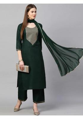 Green Embroidery Rayon Kurta Set