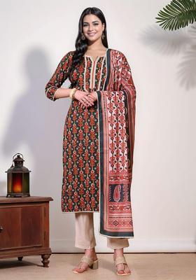 Green Floral Print Cotton Kurta Set