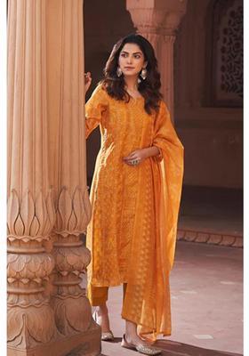 Yellow Floral Print Rayon Kurta Set