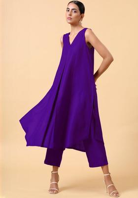 Purple Solid Rayon Kurta Set