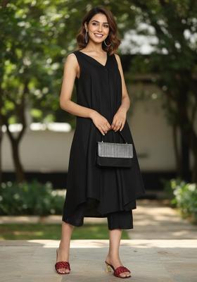 Black Solid Rayon Kurta Set