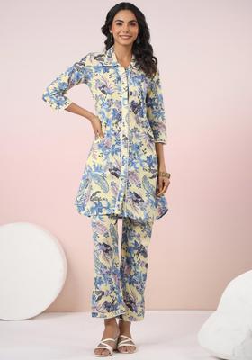 Yellow Abstract Print Cotton Co-Ord Set