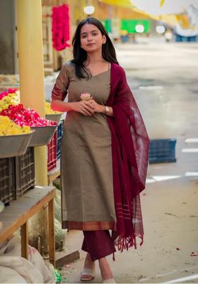Beige Solid Rayon Kurta Set